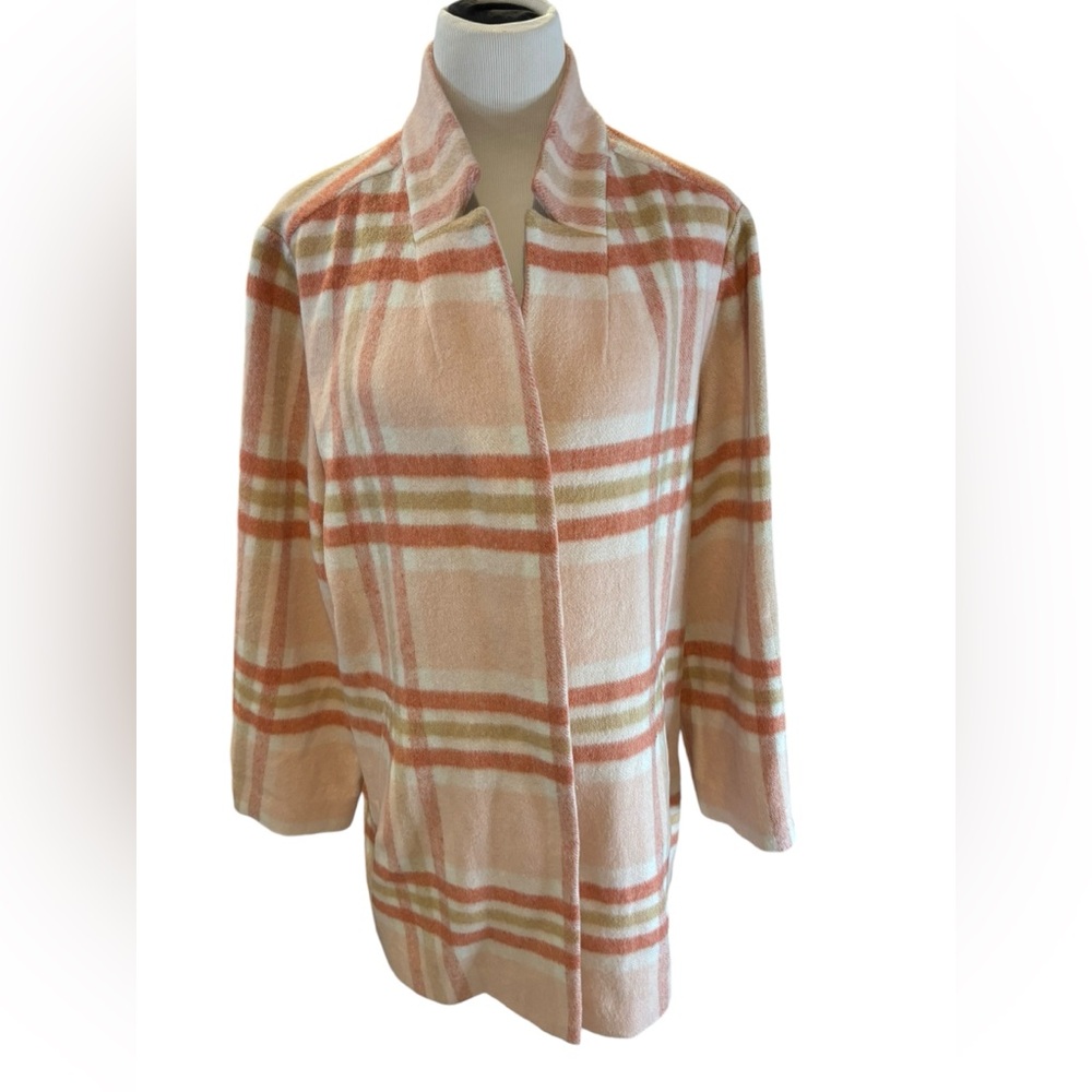 Elle Women’s Pink/Orange Plaid Notch Collar‎ Coat/Jacket Size XXL
